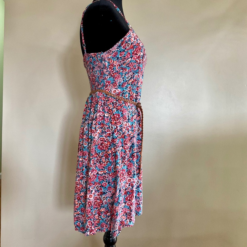 New Look Floral Smocked Back Sundress with Braided Belt M Cottagecore Boho Retro - Picture 5 of 14